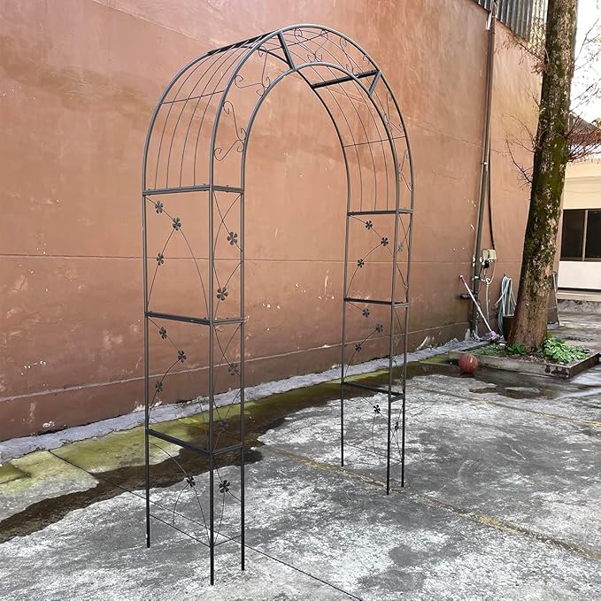 Metal Garden Arch, Garden Arch Trellis for Climbing Plants Outdoor, Garden Arbor for Weddings Party Events Decoration, 58" L X 19" W X 98.4" H, Black