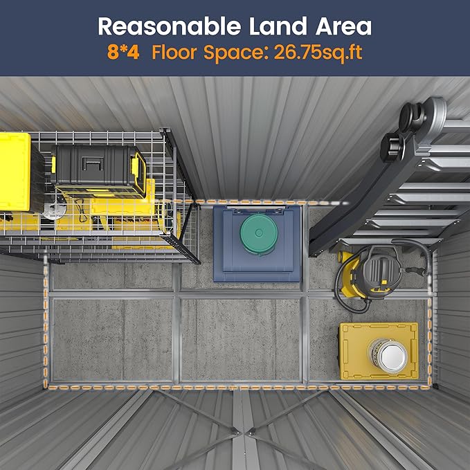 UDPATIO Outdoor Storage Shed 8x4 FT, Outside Sheds & Outdoor Storage Metal Galvanized Steel Yard, Patio, Lawn, Tool Shed with Lockable Door for Can, Bike, Lawnmower, Generator,Brown