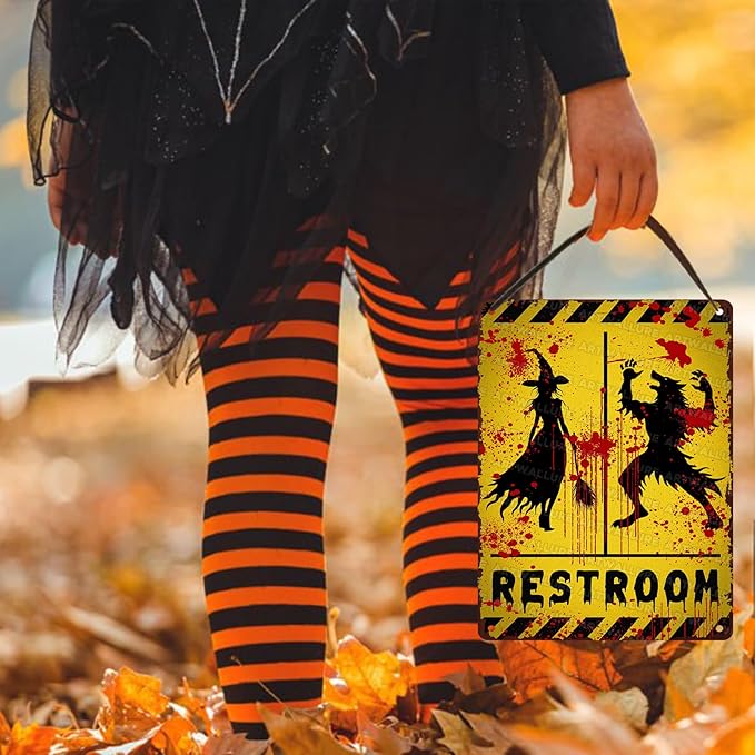 Halloween Restroom Decor Vintage Rustic Wall Art Retro Tin Plaque Iron Painting Funny Toilet Door 12x16inch