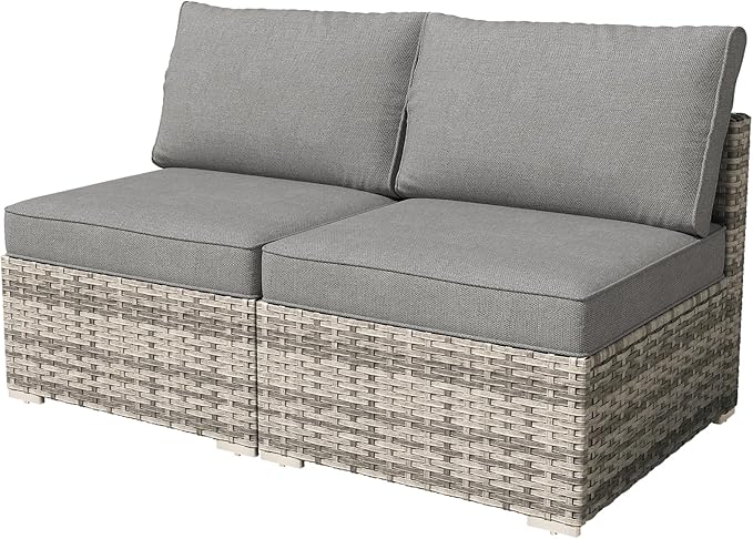 HOOOWOOO Patio Sectional Furniture Set,2 Piece Couch Set with 2 Matching Armless Chairs(Charcoal Gray)