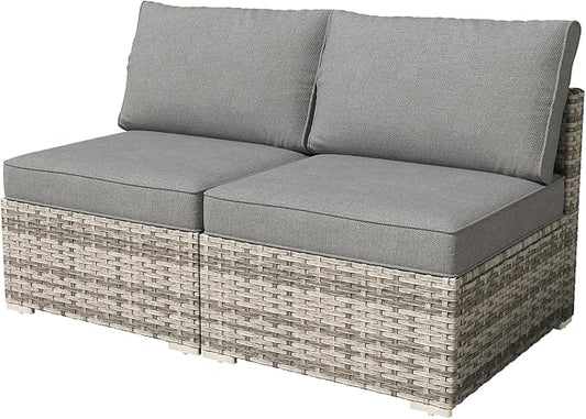 HOOOWOOO Patio Sectional Furniture Set,2 Piece Couch Set with 2 Matching Armless Chairs(Charcoal Gray)