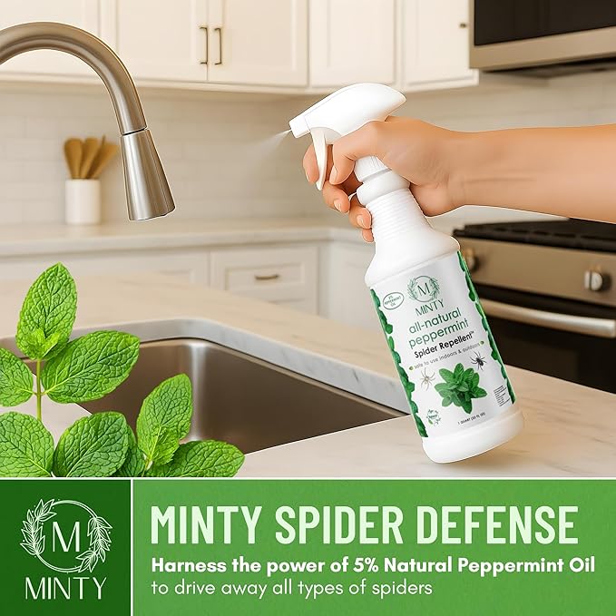 Minty Spider Repellent, Natural 5% Peppermint Oil Spray, Kills & Deters All Types of Spiders and Insects, Indoor and Outdoor Use, 128 fl oz Gallon
