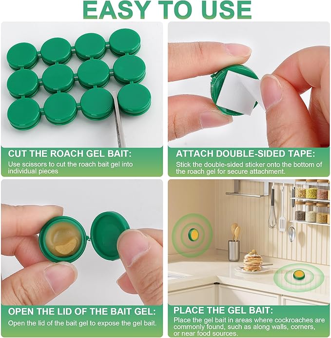 Roach Bait - Roach Traps Cockroach Bait Gel, Cockroach Killer Indoor Infestation, Indoor Home Repellent for Small Large Cockroaches, Get Rid of Roaches Permanently Outdoor (48)