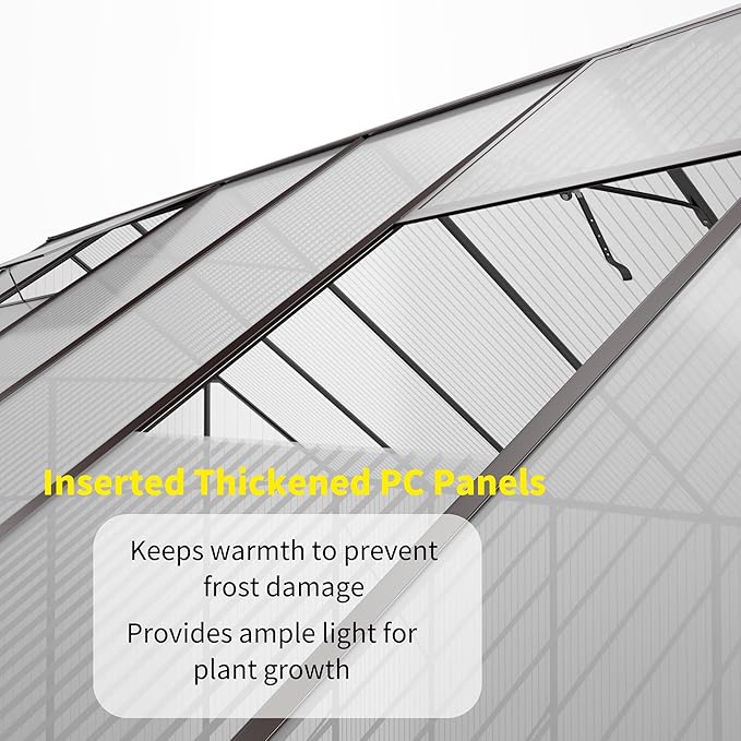 Kingdura 8x12ft Walk-in Greenhouse for Outdoors, Large Polycarbonate Greenhouses with Heavy Duty Aluminum Frame, Adjustable Roof Vent, Lockable Door, UV Protection for Outside Garden Backyard