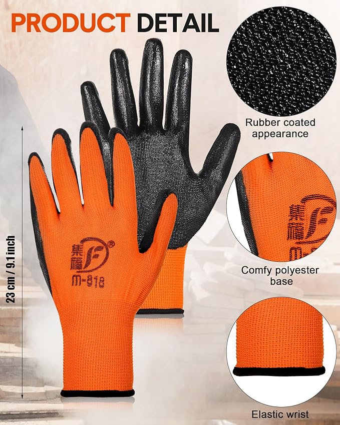 Nuogo 48 Pairs Gardening Gloves for Men Women Rubber Coated Safety Work Gloves Bulk for Gardening Construction Work
