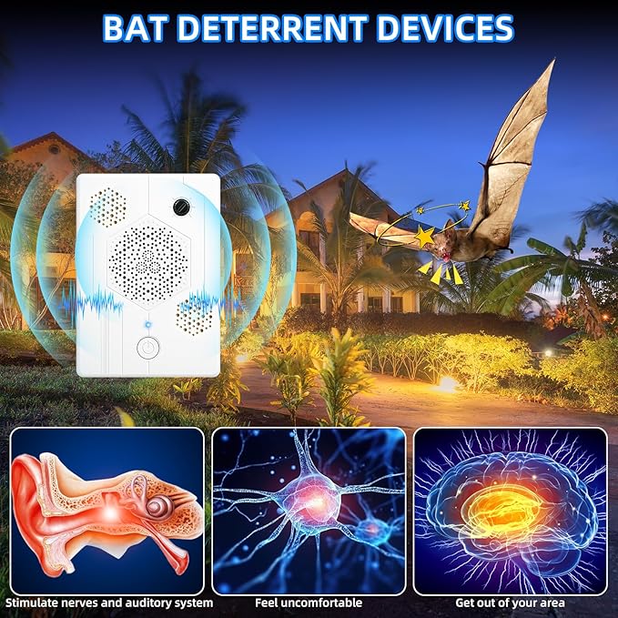 2 Pcs Upgraded Ultrasonic Bat Repellent for Attic,Garage Indoor & Outdoor Use,Humane & Effective Rechargeable Bat Deterrent Devices Reject Repelling System,Get Rid of Bats Keep Away Home Farm