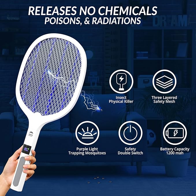 2 in 1 Electric Bug Zapper, Mosquitoes Trap Lamp & Racket, USB Rechargeable Electric Fly Swatter for Home and Outdoor Powerful Grid 3-Layer Safety Mesh Safe to Touch, Pack of 2