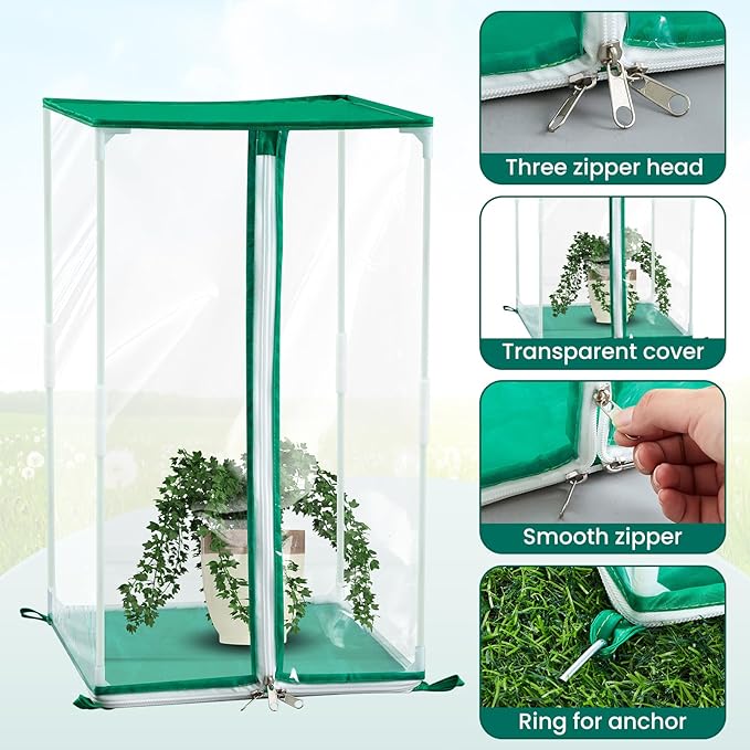 Nuanchu 1 Pc Mini Greenhouse PVC Portable Greenhouse 11.8 x 11.8 x 19.7 Inch with Ground Nails Mini Indoor Outdoor Warm House for Gardening Plants Flowers