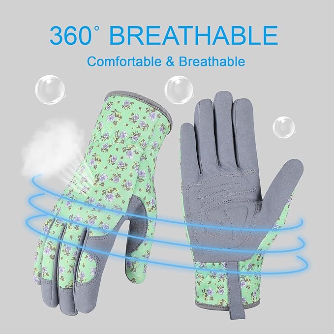 Bamllum Leather Gardening Gloves for Women - Working Gloves for Weeding, Digging, Planting, Raking and Pruning