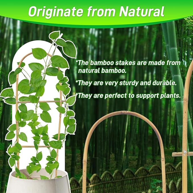 10 Pack 15.7“ U-Shape Bamboo Trellis for Climbing Plants, Natural Garden Trellis for Tomatoes, Cucumbers, Potted Plants, Vegetables Indoor Outdoor