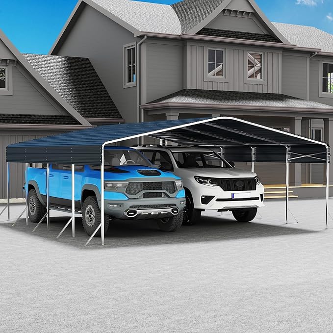 Heavy Duty Metal Carport – Sturdy Structure, All-Weather Protection, Easy Assembly for Cars, Trucks, Boats, Tractors, and Outdoor Storage (Gray, 20X20 FT)