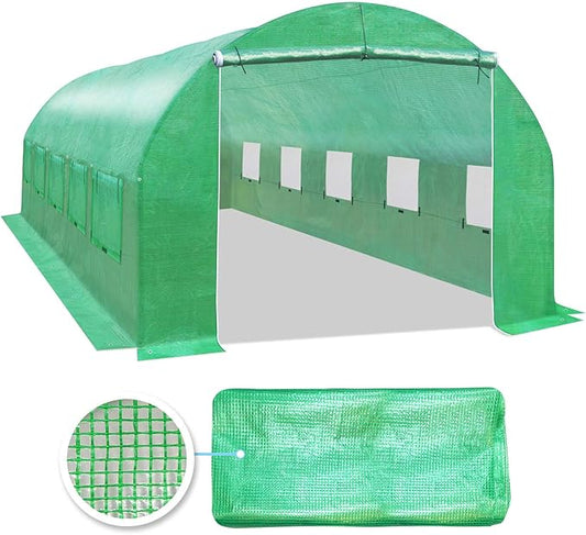 YardGrow Greenhouse Replacement Cover Larger Walk in Outdoor Plant Gardening Greenhouse (Frame Does NOT Included) (Green, 24.6'x10'x7')