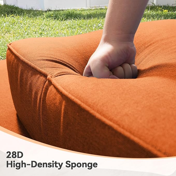 Luxury 6" Outdoor Cushions for Patio Furniture, 24x24x6 Thick Seat Cushion Set of 9, Fade Resistant Couch Chair Replacement Cushions High Density Deep Wicker Chair Cushion w/Removable Cover, Orange
