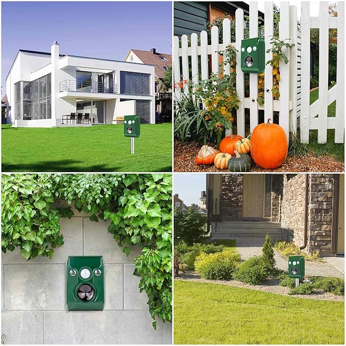 FAYINWBO Latest in 2022 Outdoor Ultrasonic Animal Repeller. Solar Animal Repellent.with Flashing LED Lights, Siren Expelled Cats, Dogs, Rac Green
