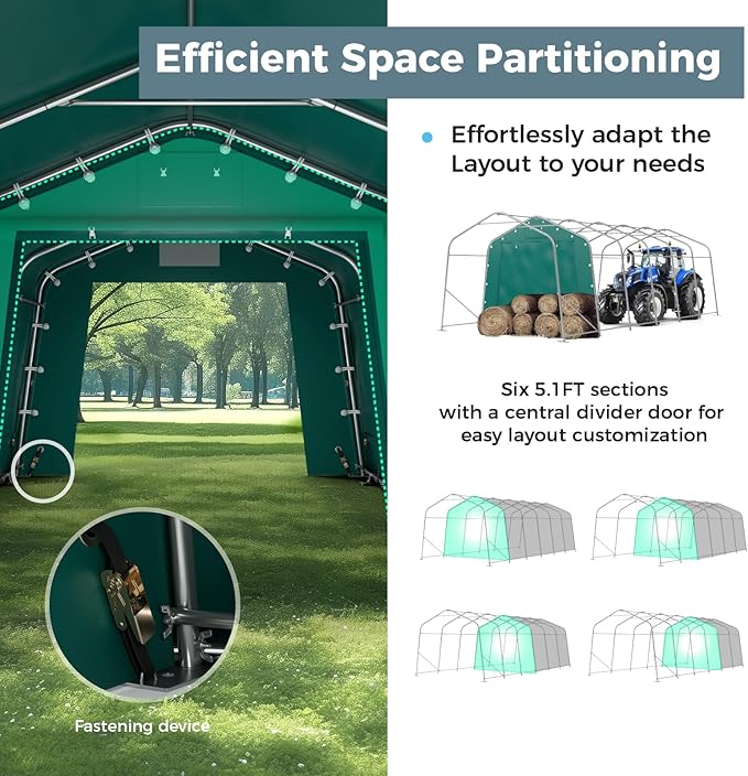 GREEN PARTY 11' x 24' Heavy Duty Carport, Portable Storage Shelter Shed Outdoor Carport with Roll-up Zipper Door & Vents, Storage Car Canopy Car Tent Garage for SUV, Truck and Boat, 200g PE Cover