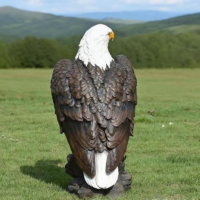 H:24.4 inch Bald Eagle Statue Outdoor, Large Realistic Eagle Sculpture for Garden Decor, Hand-Painted Resin Eagle Figurine, Majestic Yard Art and Patio Decoration
