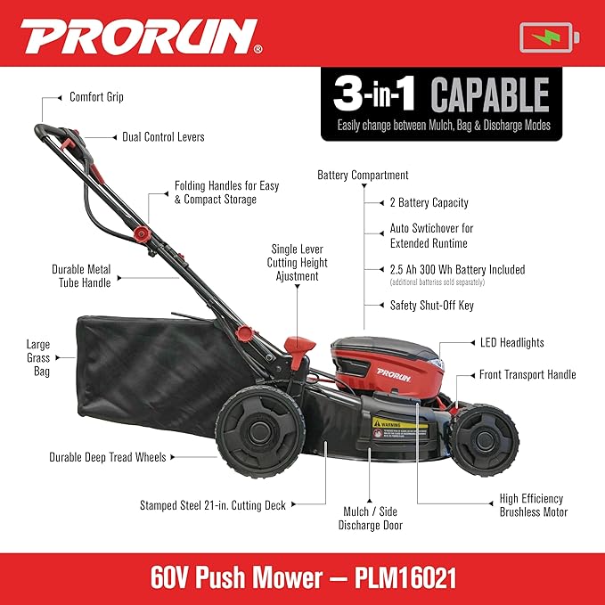 60V 21-in. Steel Deck Cordless Push Lawn Mower with 2.5 Ah Battery and Charger