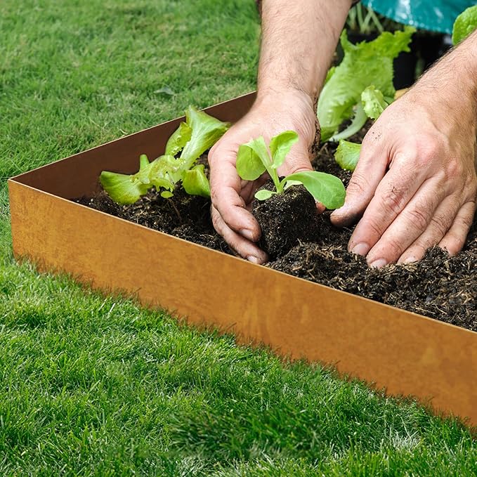 KOL Garden Lawn Edging Pre-Rusted Weather Resistant Steel - 40" L x 8" H (20FT Total Length) - 6-Pack Metal Landscape Edging - 14-Gauge Heavy Duty Hammer in Border w/7 Clips & 6 Protection Strips