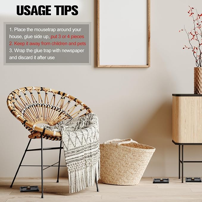 Qualirey 100 Pieces Mouse and Insect Glue Traps Baited Sticky Plastic Boards for House Rodents Heavier Adhesive Traps with Nontoxic Glue for Insects, Ready to Use, Pet Children Safe