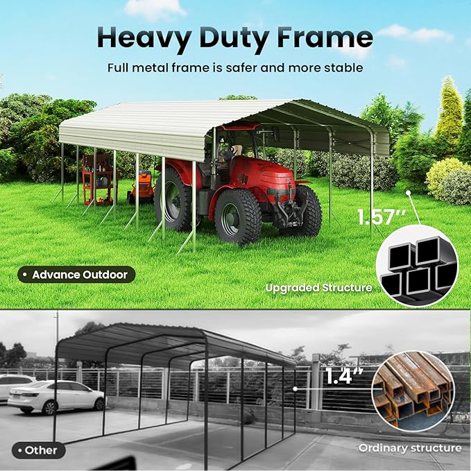 Heavy Duty Metal Carport – Sturdy Structure, All-Weather Protection, Easy Assembly for Cars, Trucks, Boats, Tractors, and Outdoor Storage (White, 14X30 FT)