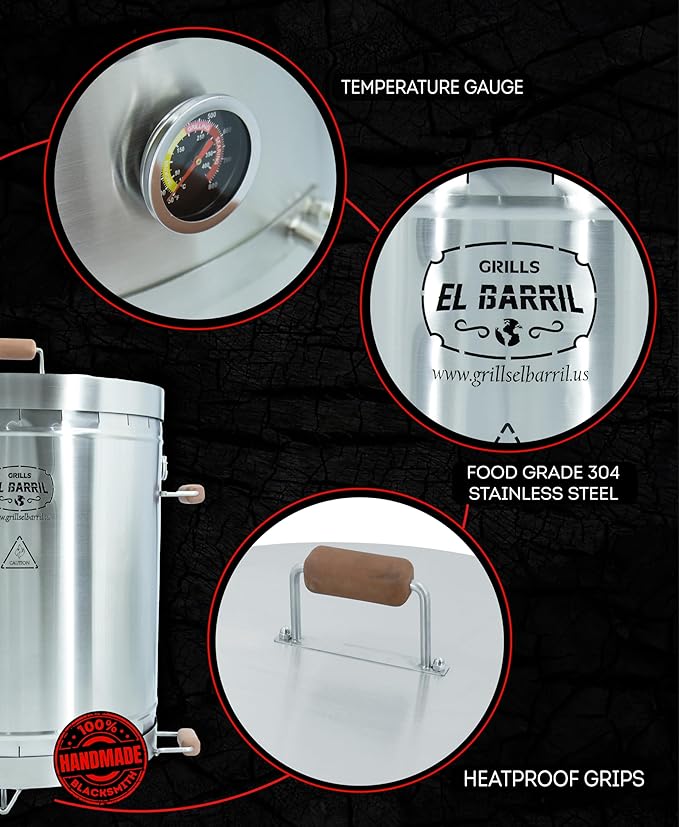 EL BARRIL 60lbs Premium Vertical Grill, Stainless Steel Barrel Charcoal Smoker, Extra Large Outdoor Smoker with Even Heat Distribution