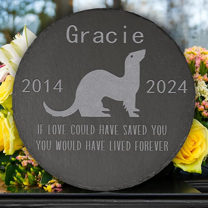Ferret Memorial Stone Ferret Garden Statue - Ferret Memorial Gifts - Ferret Tombstone - Ferret Loss Gift - Loss of Pet Ferret - Round