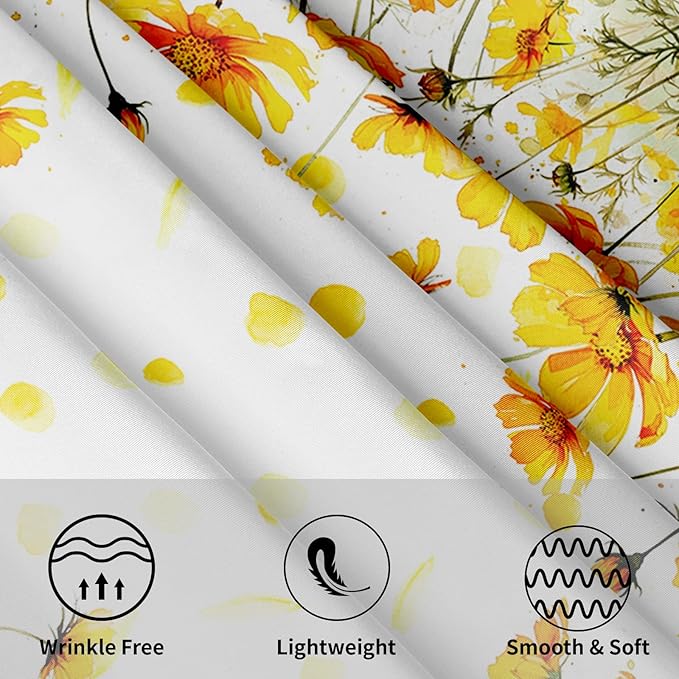 Giwawa Yellow Poppy Flowers Tablecloths for Round Table 60inch,Summer Floral Botanical Polyster Fabric Stain Resistant Table Cloth for Dining Room Kitchen Farmhouse Holiday Party Dinner