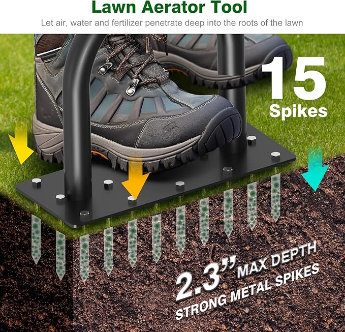 Lawn Aerator Tool - Grass & Soil Aerator for Lawn & Yard Care, Durable Manual Lawn Aerator for Healthy Grass, Compact Soil & Easy-to-Use Spike Plug Aerator