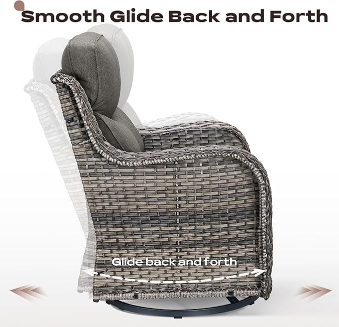 Wicker Outdoor Patio Furniture Set - 8 Piece Patio Conversation Sets with Swivel Rocker Chairs, Ottomans, Sofa and Coffee Table, 6 inch Cushions, Deep Seating, for Porch Deck Mixed Grey/Grey