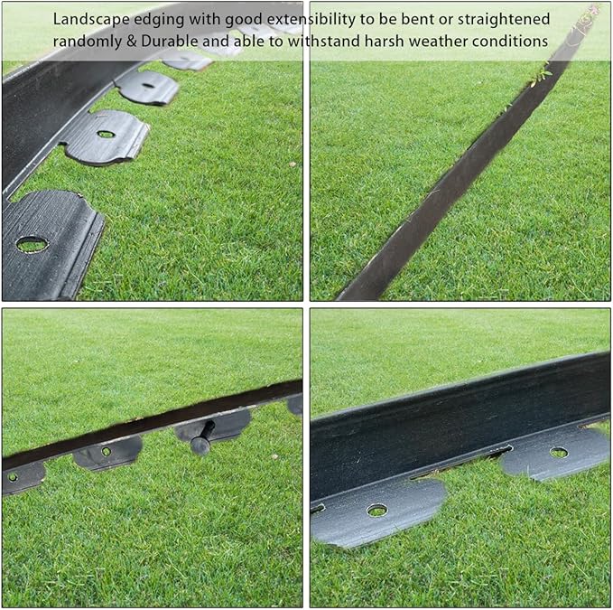 49FT Landscape Edging, 4 in Tall Garden Edging Borders with 75 Spikes,Flexible No Dig Lawn Edging Plastic Borders for Garden, Flower Beds, Pavement-Black