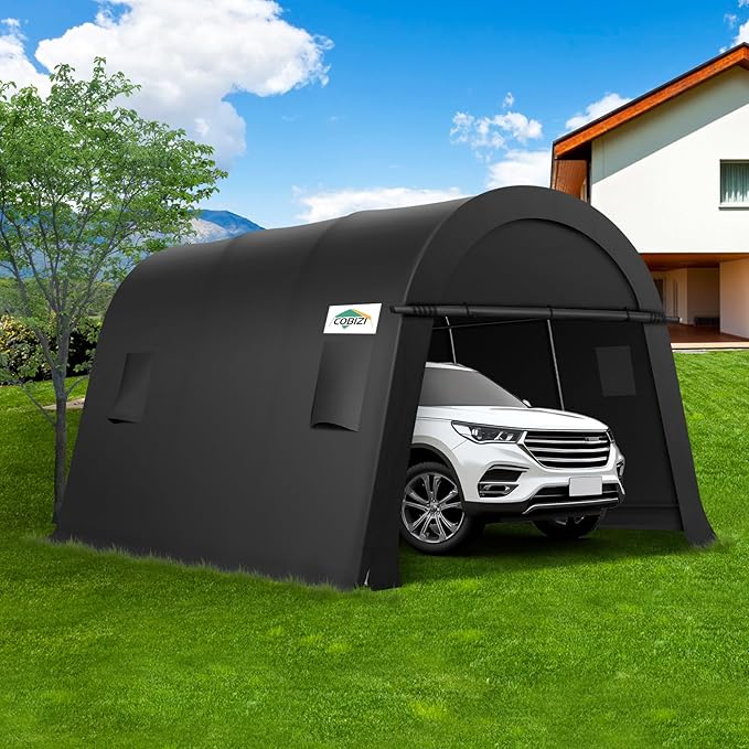 COBIZI 10x15 Carport Canopy Heavy Duty Portable Garage Tent with Double Zippered Roll-up Doors & Vents, Large Space Car Canopy Car Garage Anti-Snow Waterproof for Cars, Boats, Trucks