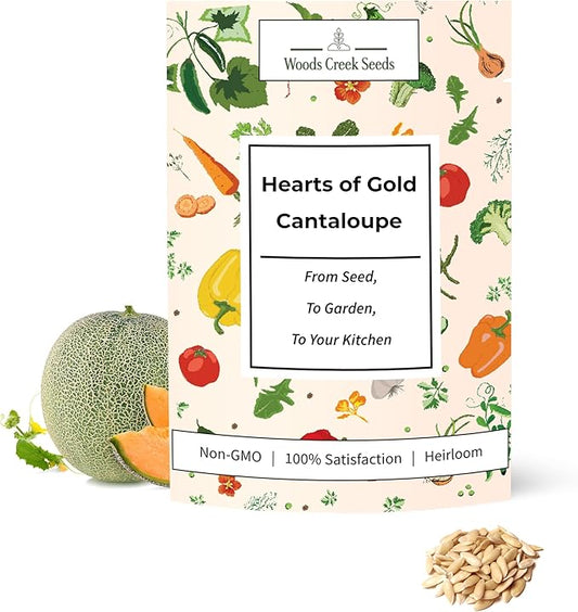 Hearts of Gold Cantaloupe Melon Seeds for Planting - Over 90 Heirloom Non-GMO Cantaloupe Seeds for Planting - Beginner Friendly Fruit Seeds for Home Gardening