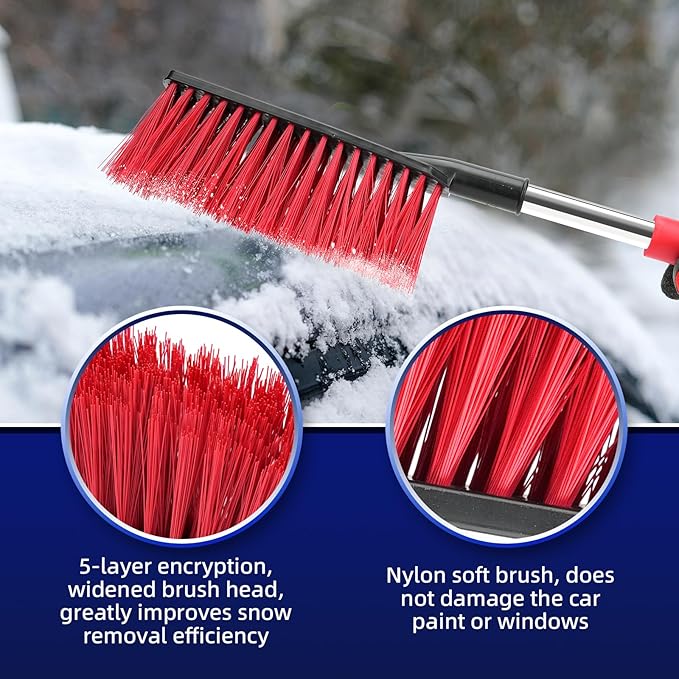 Premium Snow Brush for Car - Detachable & Portable with Ergonomic Anti-Slip Foam Grip,Double Sided ice Scraper for efficient Snow Removal, All Weather Outdoor Use