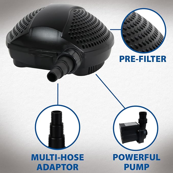 The Pond Guy SolidFlo G2 Submersible Pump for Small Ponds, Water Gardens & Waterfalls, Quiet, Durable, and Efficient Flow, Easy DIY Setup, 2000 GPH