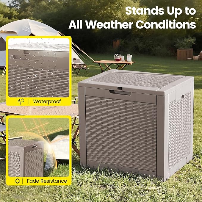 31 Gallon Outdoor Storage Box - Waterproof Resin Rattan Deck Box for Indoor & Outdoor Use - Lockable & Fade Resistant - Storage Bin for Package Delivery, Patio Cushions & Garden Tools, Brown