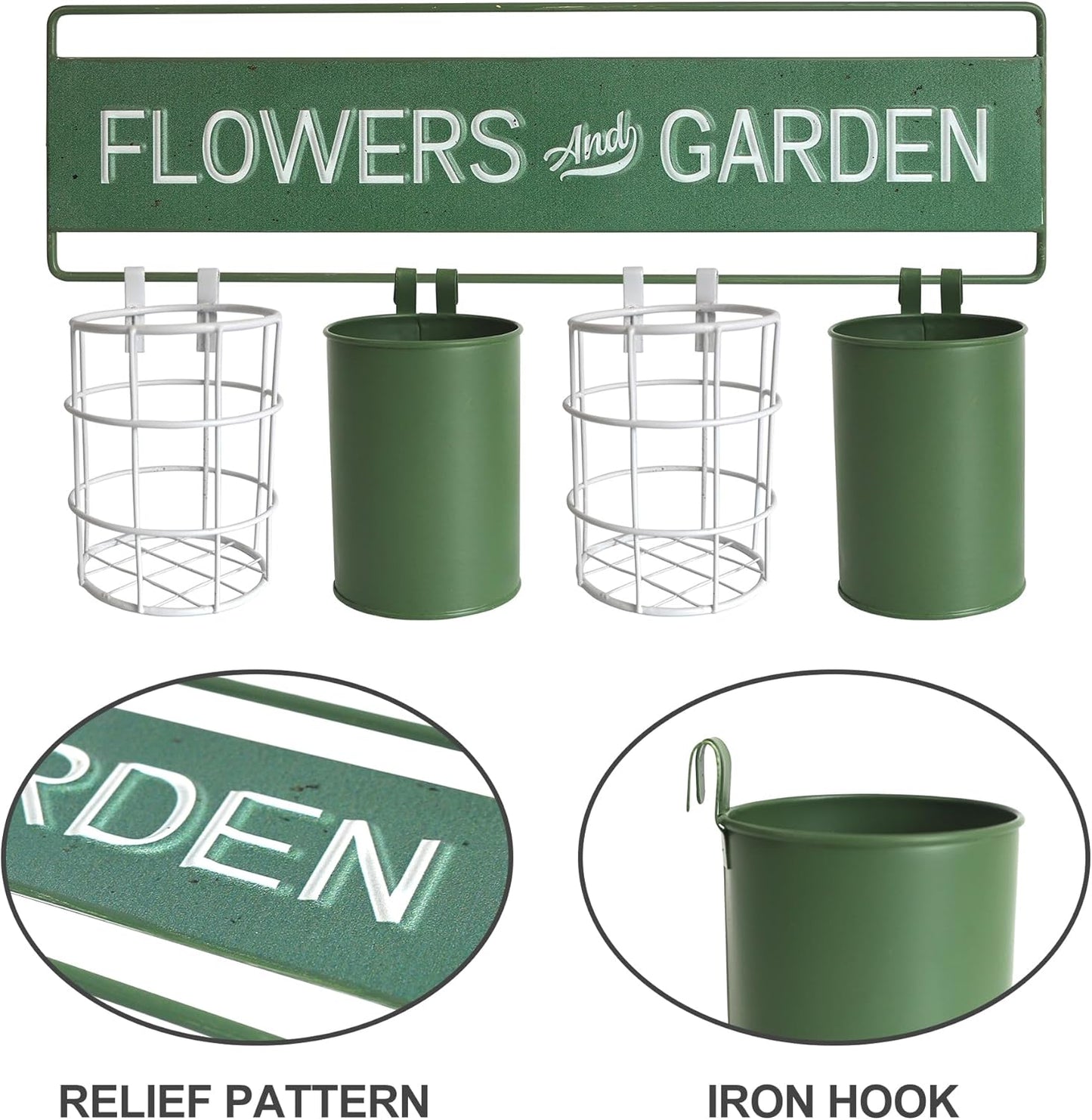 Vintage Metal Hanging Flower Pot Rustic Wall Mounted Planter, Decrative Farmhouse Plants Holder Succulents Tubs for Garden Railing Fence Patio Yard Outdoor Decor