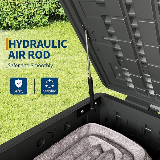 120 Gallon Outdoor Storage Box, Waterproof Deck Box, Lockable Storage Bin, Suitable for Patio Furniture, Pool Accessories, Gardening Tool, Rattan Black