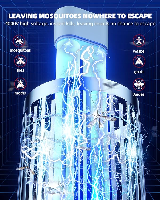 Minimoon Bug Zapper Outdoor 4000V Electric Mosquito Zapper 20w Fly Zapper for Backyard Patio Balcony Garage, IPX6 Waterproof