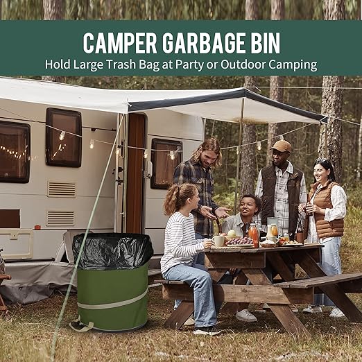 Rachmi 47 Gallon Collapsible Trash Can 2-Pack with Hard Bottom | Extra Large Reusable Yard Leaf Waste Bag Outdoor Pop Up Recycle Bin for Camping, Green