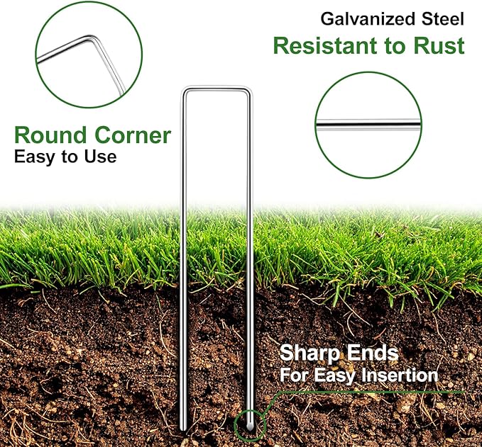 6 Inch Garden Stakes, 50 Pack Landscape Staples Anti-Rust 11 Gauge Galvanized Ground Stakes Pins for Yard Fabric, Lawns, Weed Barriers, Landscape Fabrics, Irrigation Hose