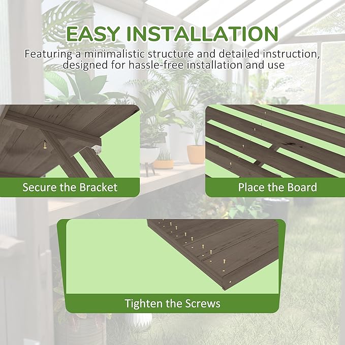 Shelf Suitable for 8x16FT Wood Greenhouse, 184" Wooden Storage Shelf Kit Fit Multiple Greenhouse, Horticulture Workstation, Work Bench System Shelving, Light Mocha Brown, 2 Pack