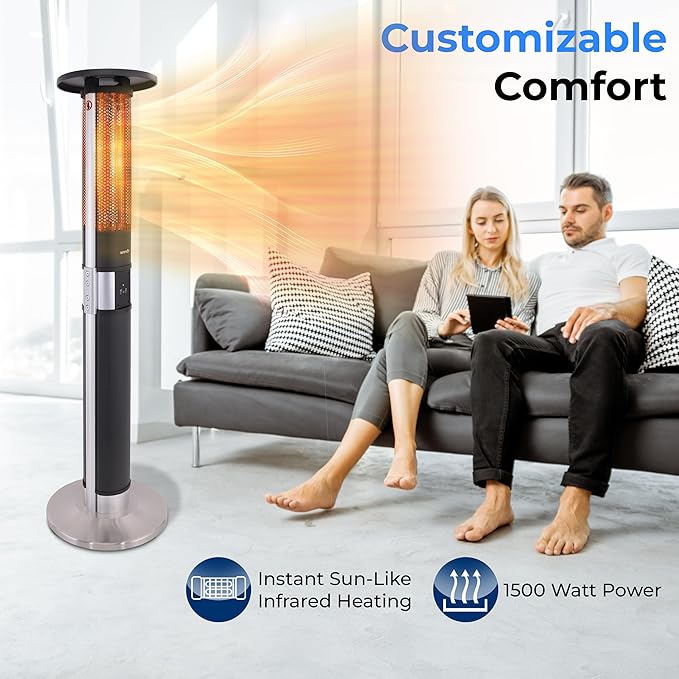SereneLife Infrared Patio Heater, Electric Patio Heater for Indoor/Outdoor Use, Portable Tower Heater with Remote Control, 1500 W, for Restaurant, Patio, Backyard, Garage, Decks (Black)