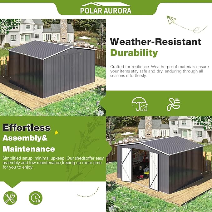 Polar Aurora Outdoor Storage Shed, Metal Garden Shed with Updated Frame Structure, Tool Sheds for Backyard Garden Patio Lawn (Black, 12x10 FT)