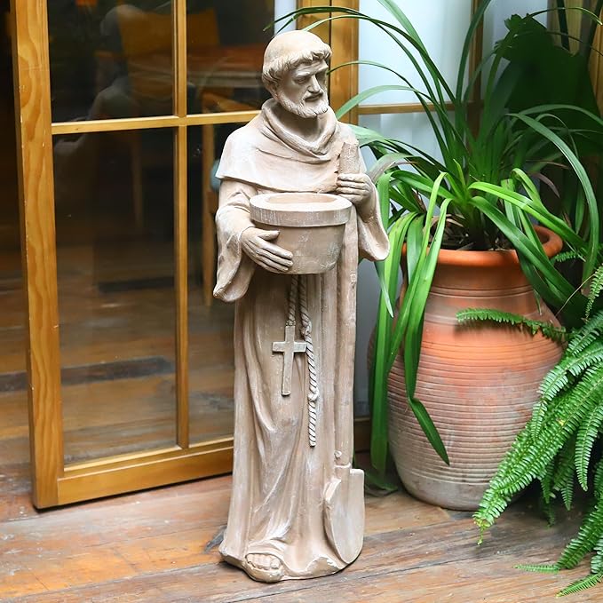 36" H Large St. Fiacre Statue Outdoor Decor for Garden Lawn Yard Porch Patio Hallway Religion Sculpture