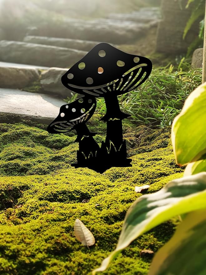Metal Yard Art,Cute Mushroom Silhouette,Metal Plants Garden Decor Outdoor,Lawn Ornaments, Garden Gift