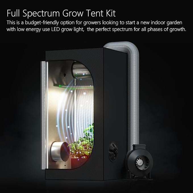 New Tech LED APE600 Full-Spectrum Grow Light+32"X32"X63"Indoor Grow Tent+4" Carbon Filter Exhaust Inline Fan Ventilation Kit Complete for Hydroponic Plant Growing