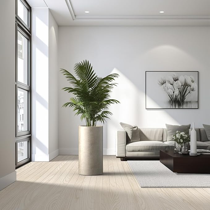 Kante 27.8 Inch Tall Cylindrical Planter, Large Round Plant Pots with Drainage Hole, Made with Concrete, Suitable for Indoor Outdoor Plants, Home Decor, Weathered Concrete