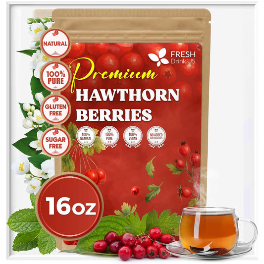 FreshDrinkUS, 16oz Premium Dried Hawthorn Berries – All-Natural, Non-GMO, Perfect for Tea, Smoothies, Baking & Snacking – Healthy, Versatile Superfood