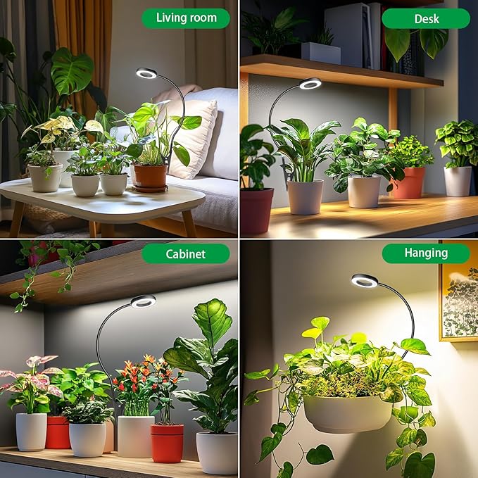 Plant Light Clip on 2 Pack, 6000K White Full Spectrum Plant Lights for Indoor Growing, Halo Grow Lamp with 360° Gooseneck, 6/12/16H Timer, 3 Light Modes, 5 Level Dimmable