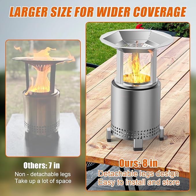 KEESHA Heat Deflector for Mesa Solo Stove 5’’, 304 Stainless Steel Heat Diffuser with 3 Detachable Legs, 1.4 lbs Masa Fire Pit Accessories-Capture Warmth & Expands Heat Radius, 7.8’’